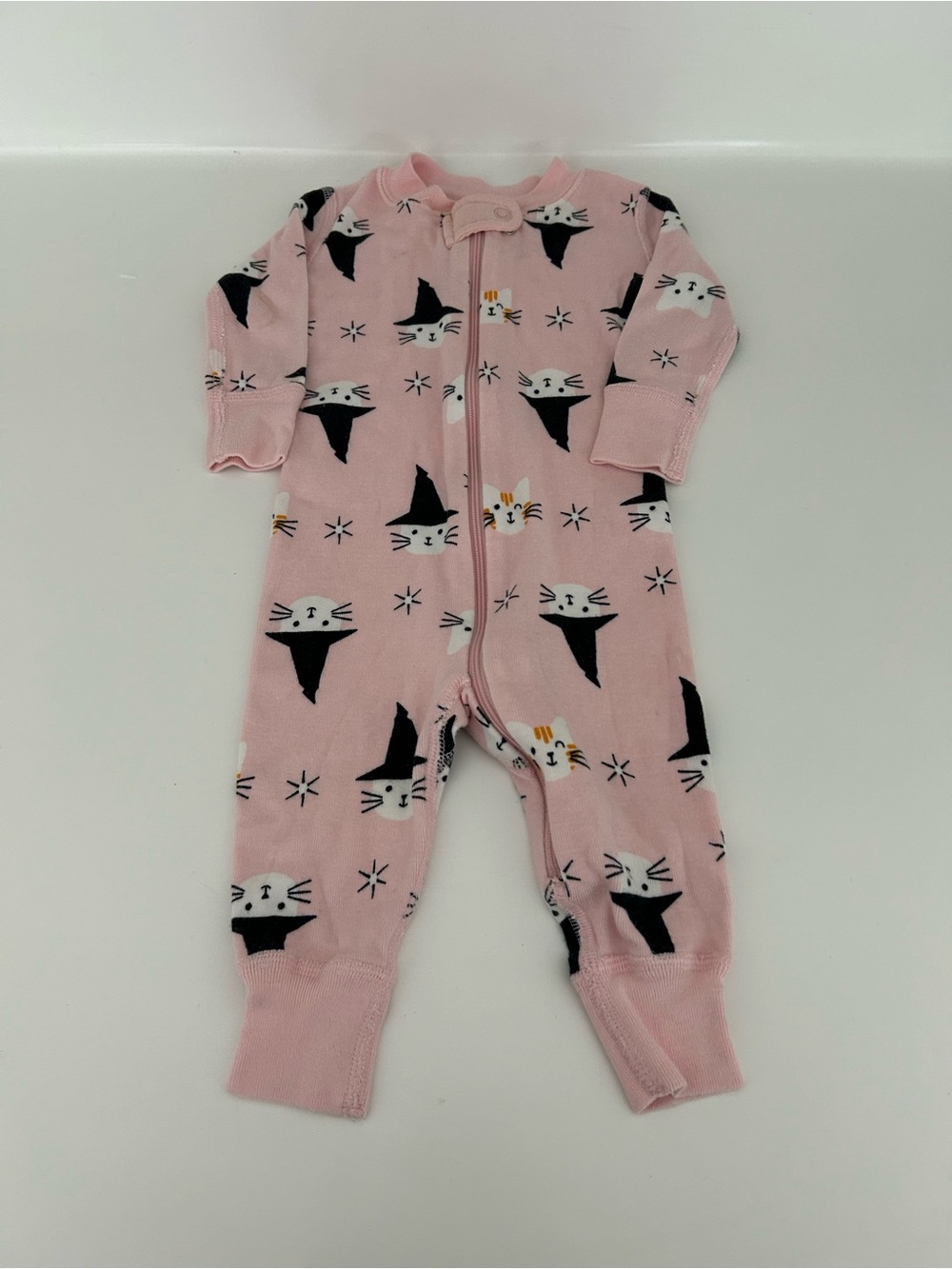 Hanna Andersson Pink Baby Pajama with Cats and Witch Hats Size 3-6 months